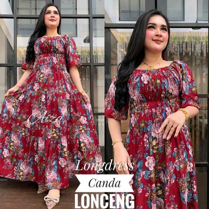 PR0M0 Longdress Canda Lengan Lonceng Mawar Berdusta Daster Bali Baju Casual Wanita Panjang Gaun Pest