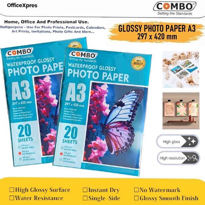 DERADUAJI Kertas Foto A3 / Glossy Photo Paper A3 / Kertas Cetak Foto 1 Sisi / Photo Paper 230grm A3 