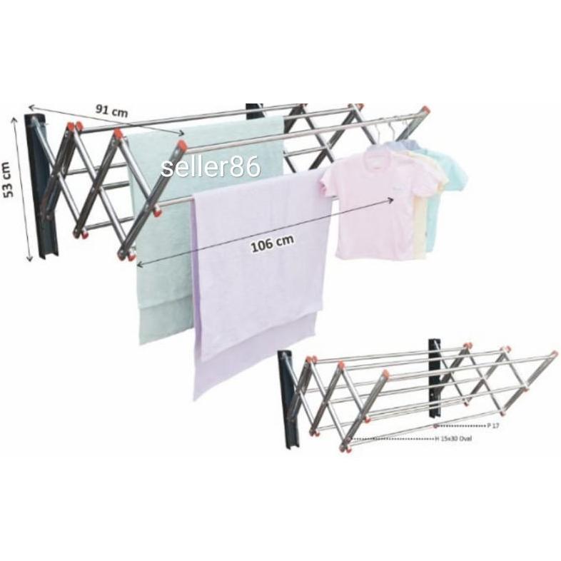 jemuran pakaian / jemuran handuk /jemuran dinding jemuran tembok lipat stainless tiang tebal