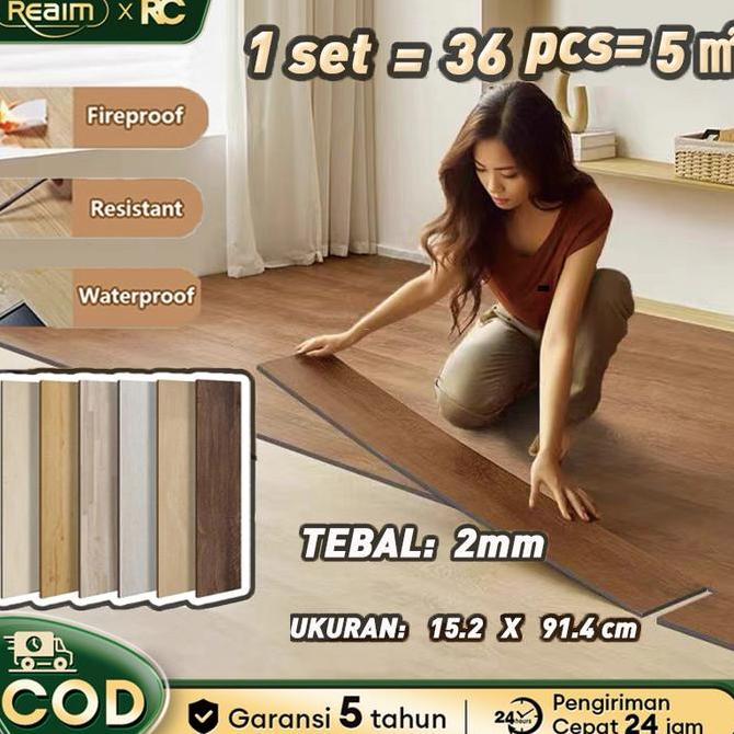 Uzwajahshop - Stiker Lantai Vinyl   1 Box (36 Lembar/7 Lembar)  Ukuran 91.4x15.2 cm  Motif Kayu  Tah