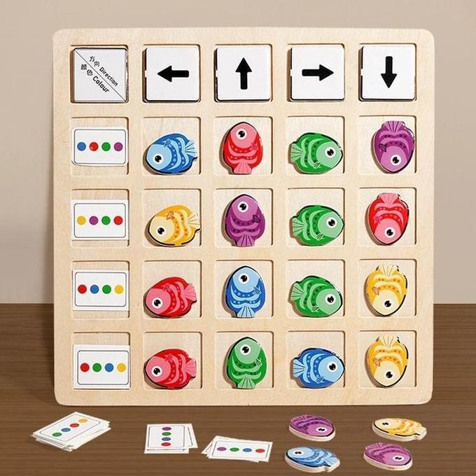 FRONGCHI Memori Berlatih Konsentrasi Mainan Permainan Mainan Permainan Memori  Arah Ikan Kayu