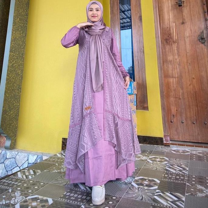 Gamis Amanda Najwa Outer Brokat Premium Mix  Rayon Twill Premium Polos