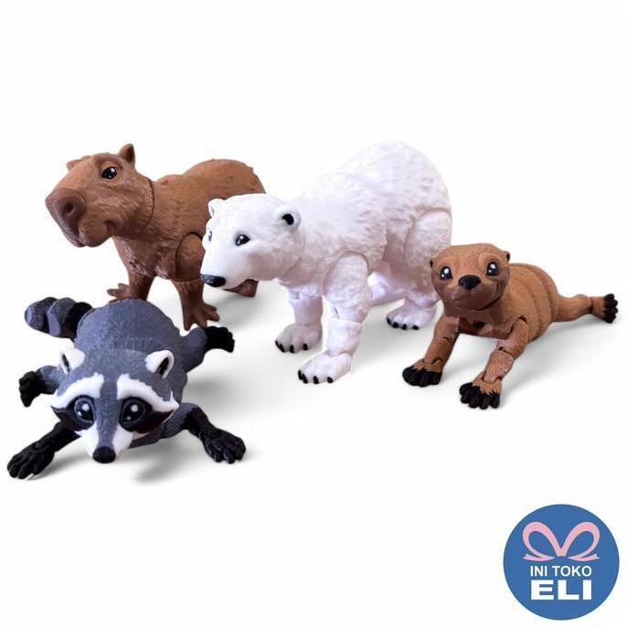 Figur Hewan Binatang Realistis Koleksi & Dekorasi Lucu Toy Capybara Bear Otter Racoon