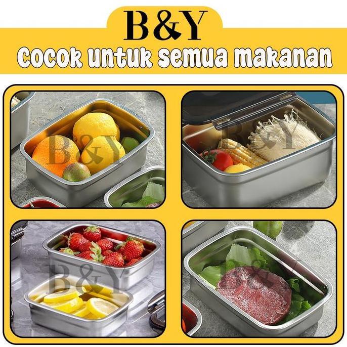 Kotak Tupperware Stainless Foodgrade Makanan Penutup Klip Kedap Udara