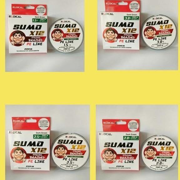 Senar pancing braid PE line Sumo X12 200m hijau senar PE 200m senar joran Reel
