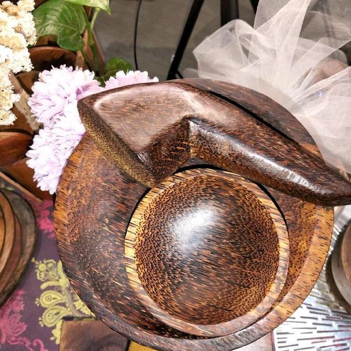 Altwood- Cobek+Uleg+Tempat Sambal Kayu Aren Dm 19 Cm