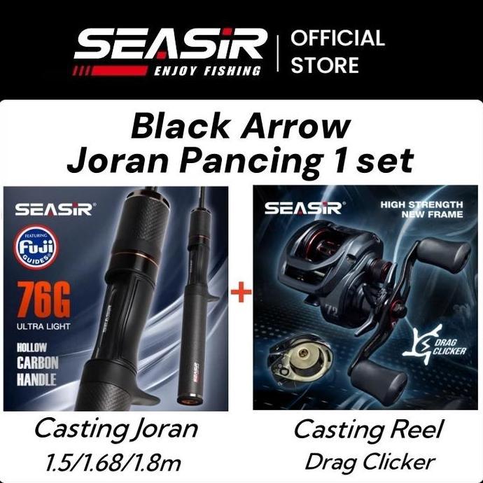 SEASIR Black Arrow Joran Pancing 1 set + SEASIR MERCURY Black itam BC Casting Reel Pancing