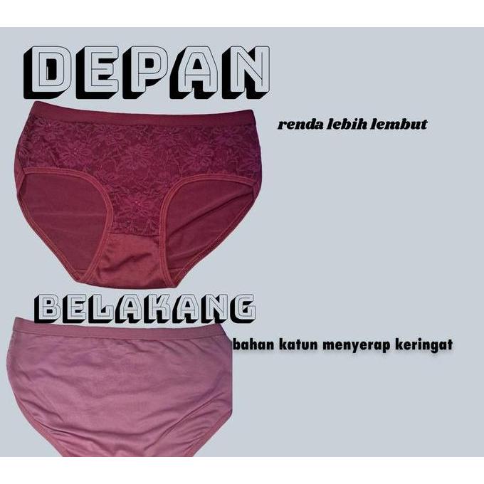 Wkwkwk- Terlaris Isi 3Pcs,6Pcs Cd Wanita Renda Semi Transparan Bahan Full Katun - Celana Dalam Wanit