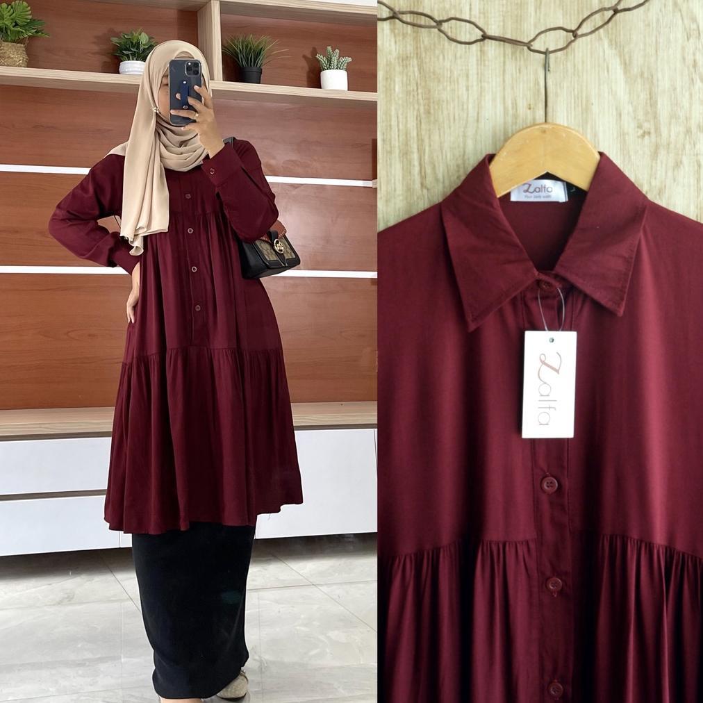 Haruka Tunik By Zalfa Outfit / Baju Atasan Wanita Muslim Tunik Kerja Kuliah Basic Polos Rayon Twill 