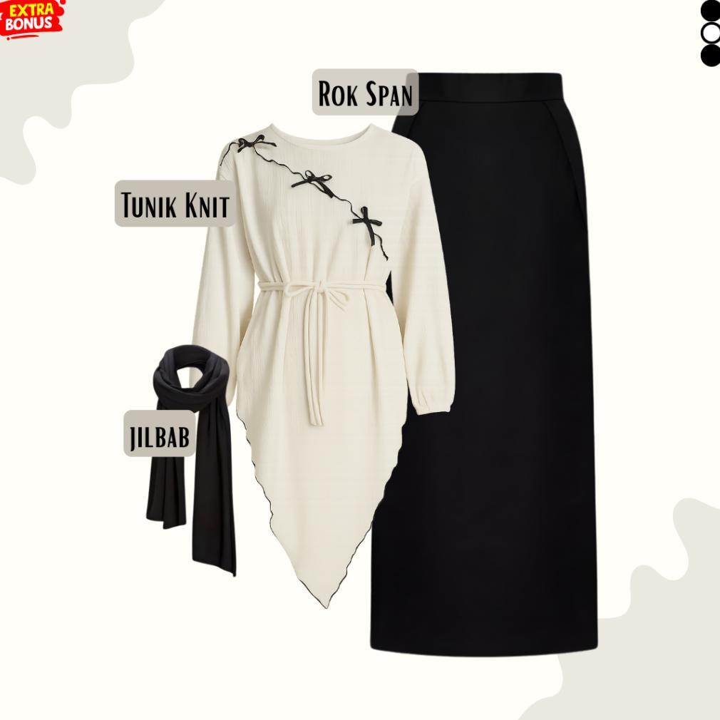 CUCI GUDANG Tiafa Set Outfit Wanita Hijab ( Tunik Knit + Rok Span + Jilbab ) Setelan OOTD Muslimah K
