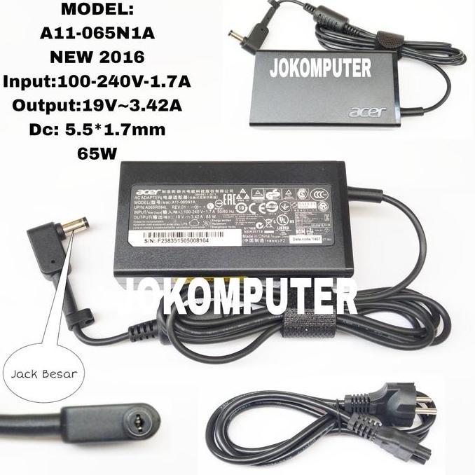 Adaptor Charger Acer TravelMate P2 P249-G2-M 19V 3.42A 5.5x1.7mm