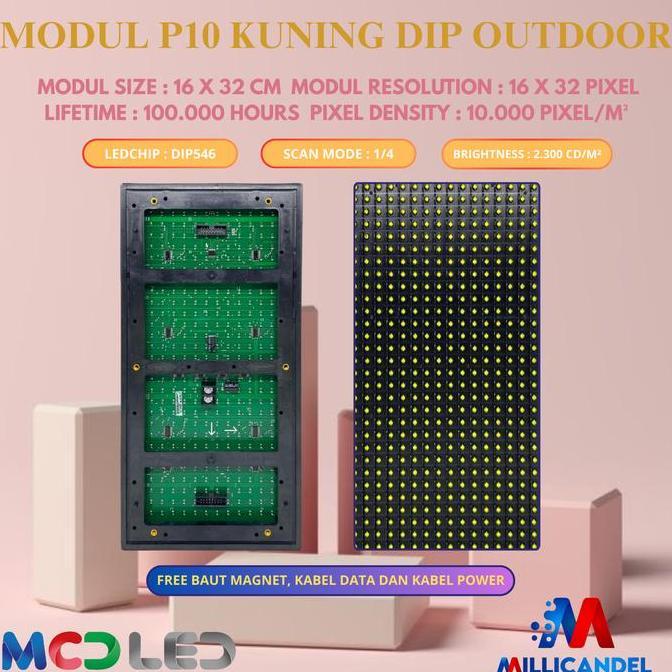 PANEL MODUL MODULE LED P10 RUNNING TEXT DIP KUNING OUTDOOR