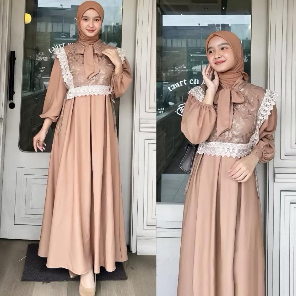 PAKET HEMAT Maharaja Elegance - Dress Putih Gamis Busui Muslimah LOLI Wanita Model Rompi Tille Bordi