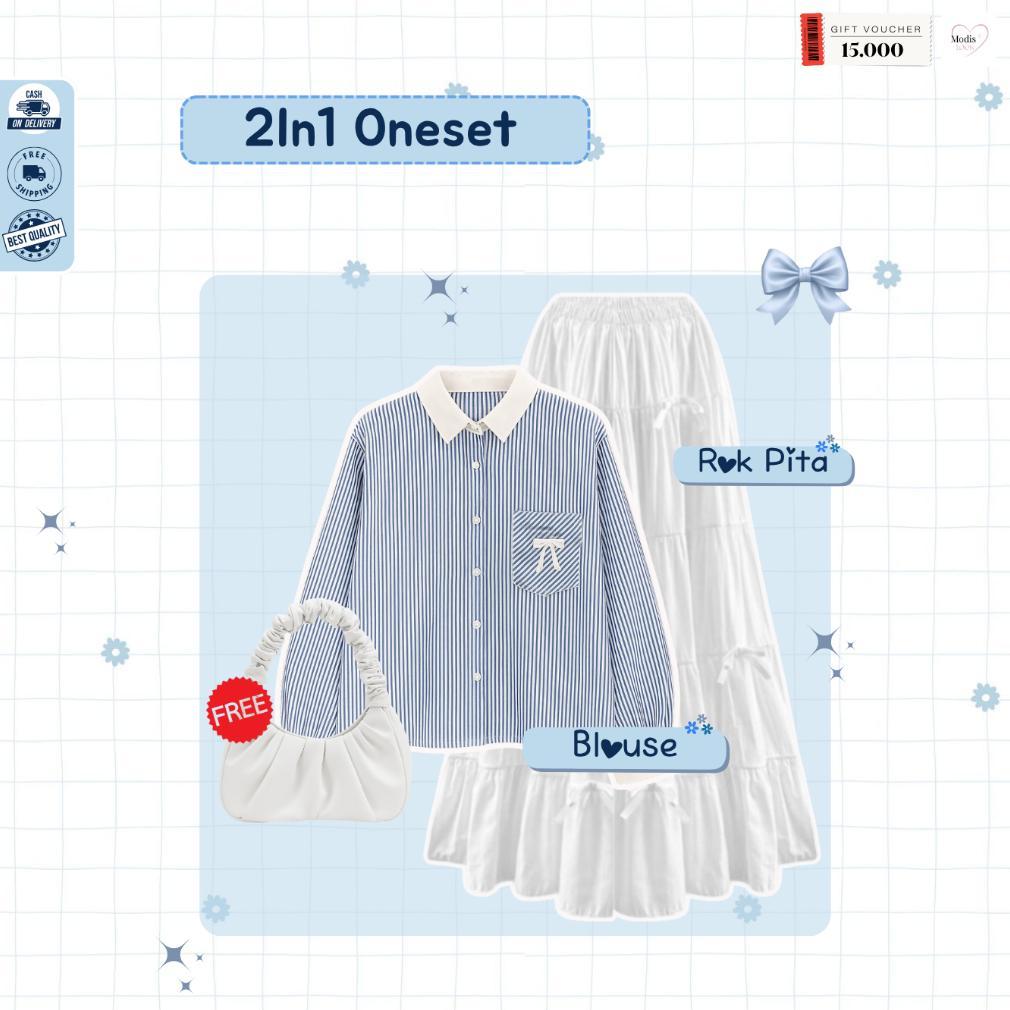 GARANSI Sesa 1 Set Outfit Wanita Kece Rok ( Hijab + Blouse + Rok + Tas ) One Set Wanita Kekinian Rok