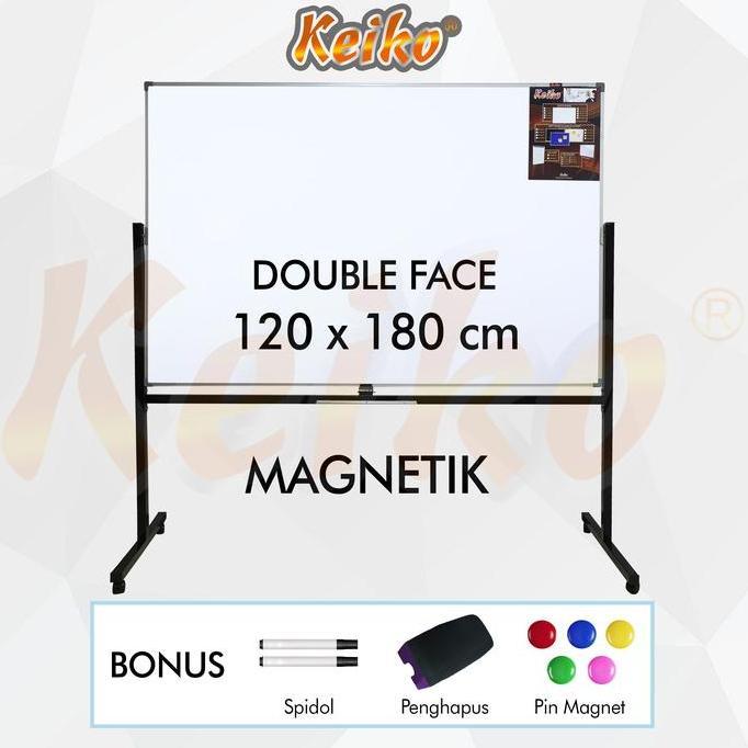 Papan Tulis Whiteboard Standing Magnet Double Face Keiko 120 x 180 cm