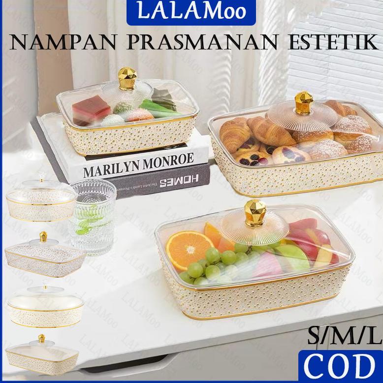 Tempat Prasmanan Aesthetic Set - Desain Mewah Pinggiran Emas & Piring Buah Bulat Bertekstur Mutiara 