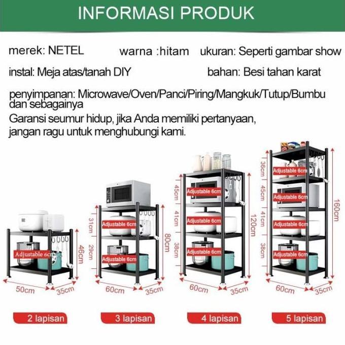 NETEL Rak Microwave Susun Rak Dapur Minimalis Rak Oven Serbaguna