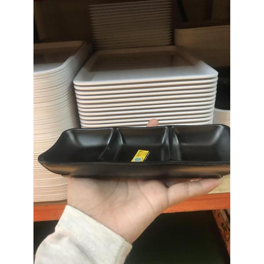 tempat sambal melamin/ Tempat sambal model batu 3 sekat Hitam P9A