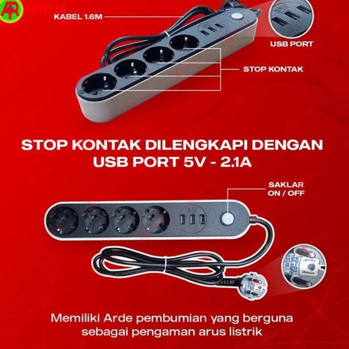 Denki- Colokan Listrik Mitsui Msc-154-Usb | Cok Sambung | Kabel Extension