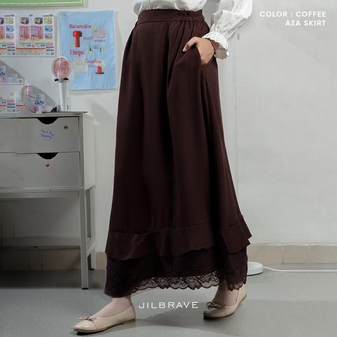 JILBRAVE Aza Skirt L Rok Panjang Wanita Kekinian Flowy Feminine Korean Style