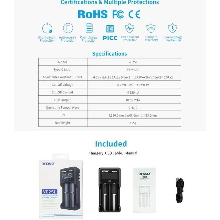Smaile- Xtar Vc2Sl Charger, Protected 21700, Usb C, Power Bank Function