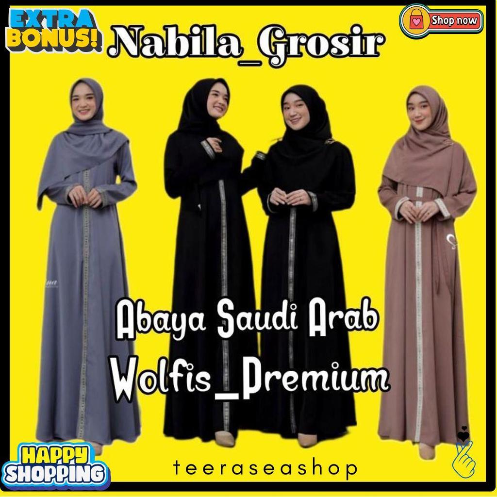 Cuci Gudang Abaya Saudi Arab Wolfis Premium/Gamis Maxi Jumbo Panjang Motif Renda Arab Saudi/Gamis Ab