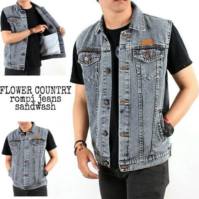 Rompi Jeans Pria Sandwash Terbaru Premium / Rompi Jeans Pria Original Trending / Jaket Rompi Autdoor