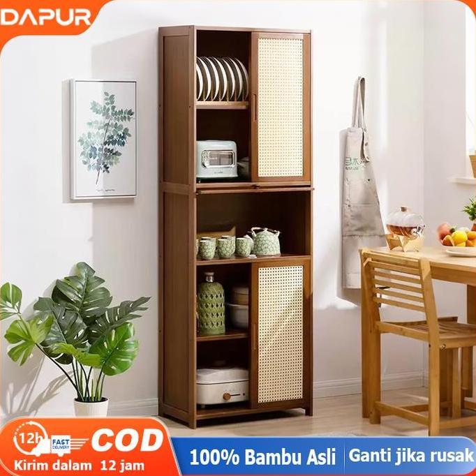 Promo [Dh]Rak Dapur Kayu Lemari Dapur Serbaguna Rak Oven Microwave Lemari Piring Multi-Layer Dengan 