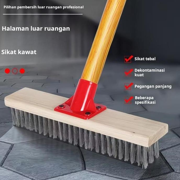 Sikat kawat stainless steel pegangan panjang kawat baja sikat pencucian lantai sikat pegangan panjan