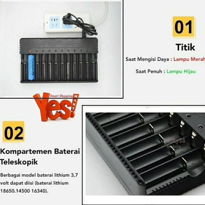 Murah Smart Charger 12 Slot Untuk Batre Aa Aaa 16340 14500 18650 Recas