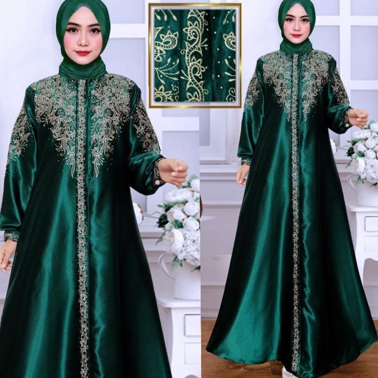 Azq-16 Gamis Kristal Original Bordir - Gamis Wanita Muslimah - Gamis Bordir - Semi Sutra - Gamis Sil