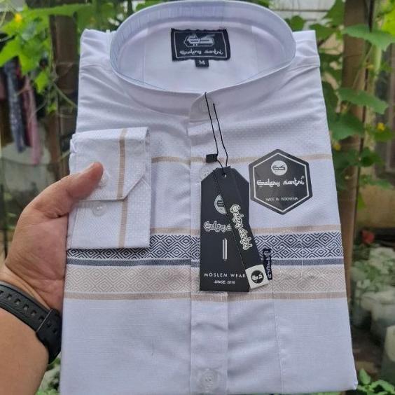 KAVELLEWORKS KEMEJA KOKO LENGAN PANJANG KATUN MADINAH WARNA PUTIH KOMBINASI SONGKET BORDIR PREMIUM