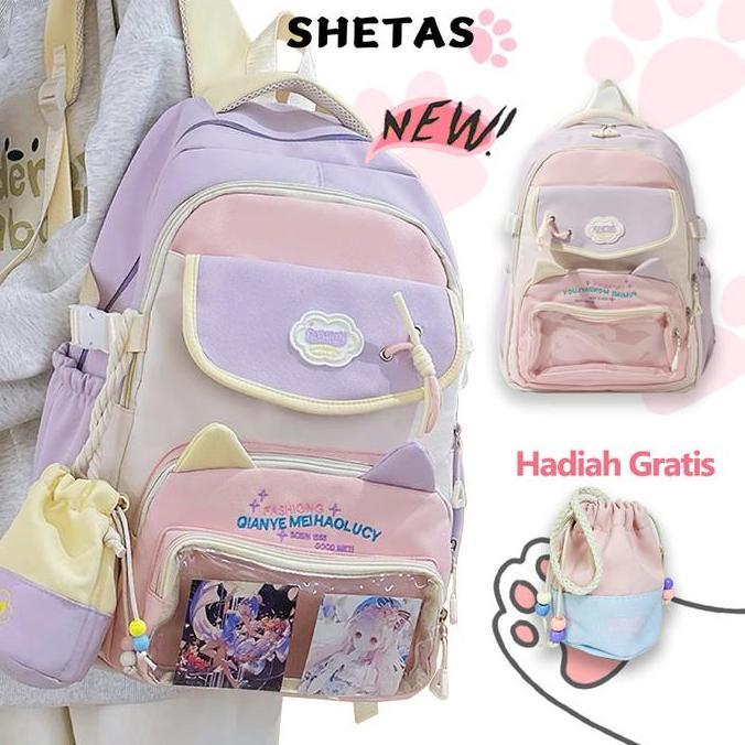 PROMO DISKON - SHETAS Tas Ransel Sekolah SMA & Mahasiswa Kapasitas Besar Telinga Kucing Original + P