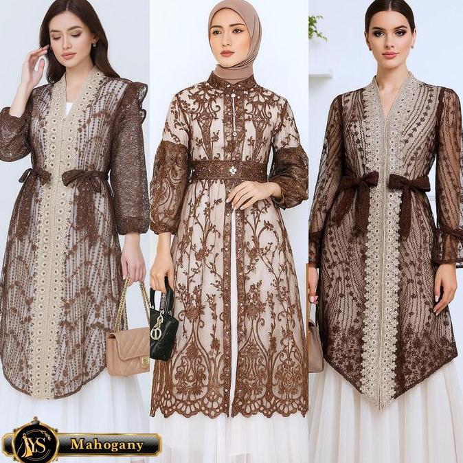 Yesaya - Outer Brukat Atasan Tunik Muslim Wanita Khusus Mahogany Seragaman HM