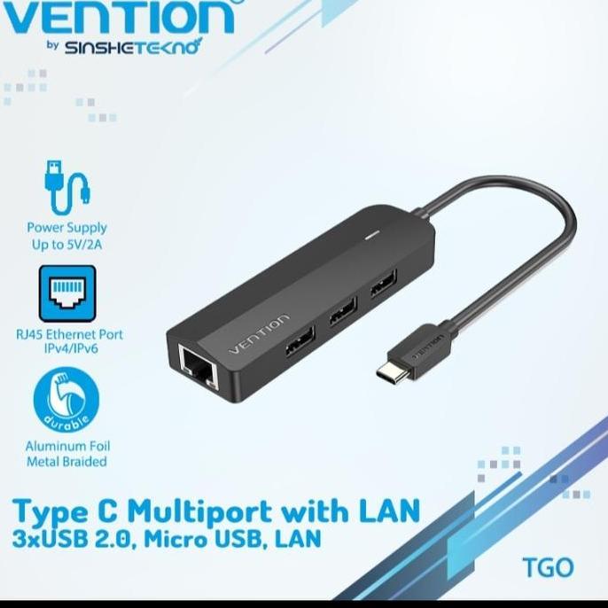 TERMURAH - USB type c to LAN + usb hub + micro USB VENTION Computer