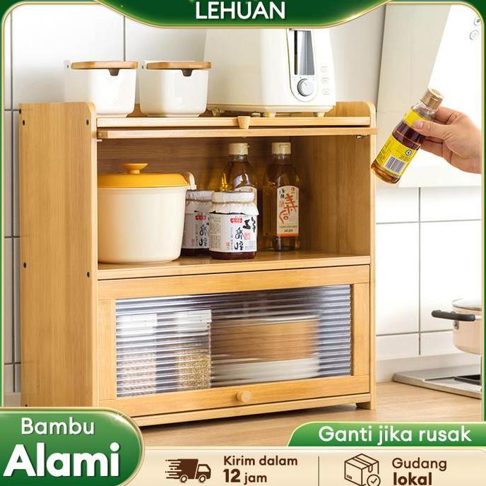 CUCI GUDANG - LH-Lemari Dapur Bambu Meja Makan Ruang Tamu Rak Penyimpanan Multifungsi Meja Kopi Nord