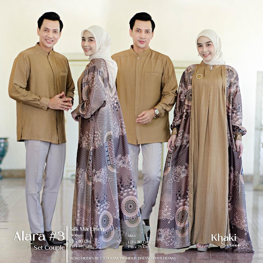 Murah Alara Set Couple Dress Kurta Muslim Silk Mix Polo Linen Motif Batik Kombinasi Polos