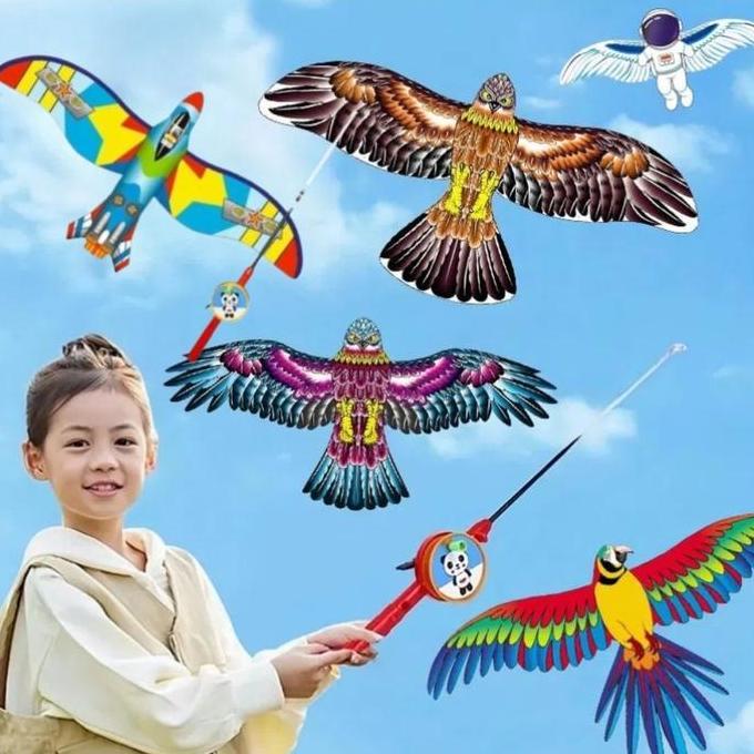 NALPABHI 5 Jenis Layangan Set Joran Mainan Anak Layang Layang Karakter Layang-layang Pancing Dinamis
