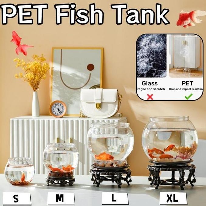 NALPABHI Aquarium Bulat Fish Bowl Dengan Basis Estetik Kaca Ikan Hias Aquarium Bulat Aquarium Tank
