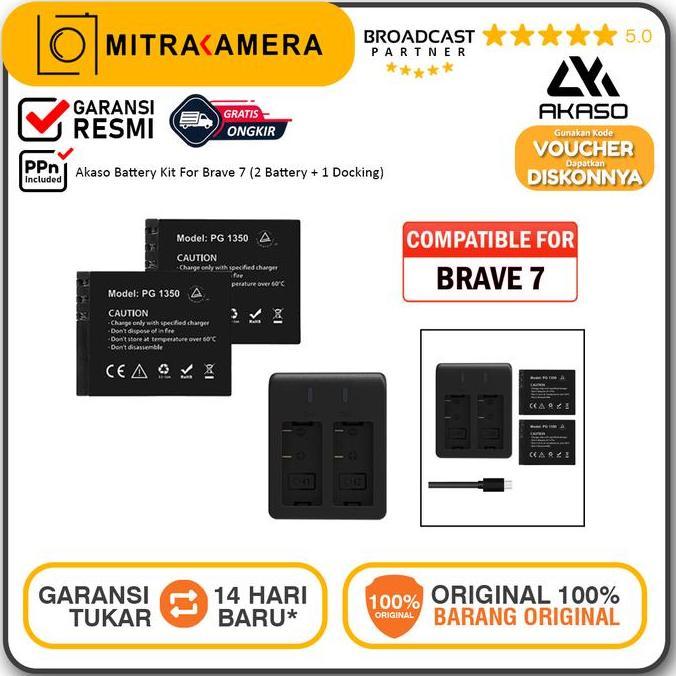 CIAAGUI Akaso Battery Kit For Brave 7 (2 Battery + 1 Docking)