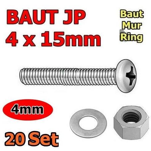 X20 SET BAUT MUR RING M4 X 15 ( JP 4X15) M4X15MM 4X15MM 4 X 15 4 X 15MM UKURAN PANJANG 15MM KEPALA C