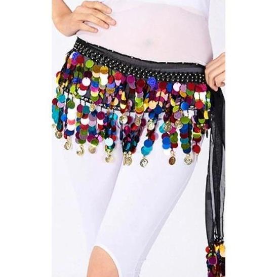 Belly Dance Belt Hip Scarf Selendang Pinggang Tari Perut - Sifon Manik Payet Anggur - Wanita - Hitam
