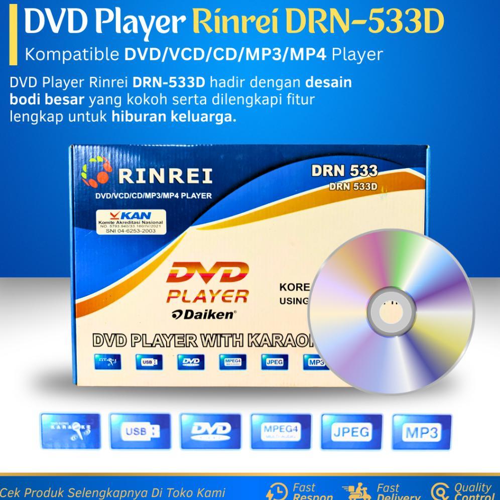 Dvd Player Rinrei Drn-533D New Body Besar Dvd/Vcd/Cd/Mp3/Mp4 Player Multimedia Pemutar Film Kaset Dv