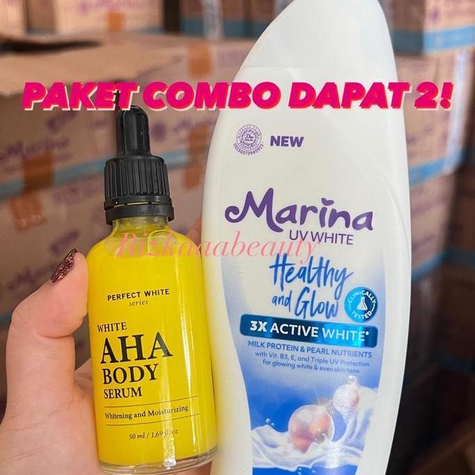 [PAKET COMBO] MARINA 185ml + perfect White 50ml Marina hand & body lotion uv white PERFECTWHITE AHA 