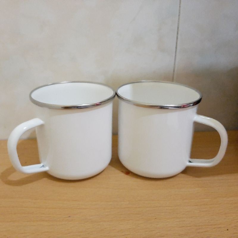 Cangkir Mug Gelas Enamel 9Cm Putih Polos
