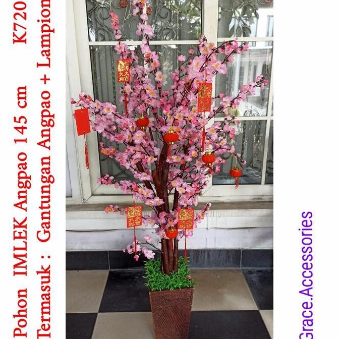 Pohon imlek angpao bunga sakura meihua mehwa gantungan angpao lampion