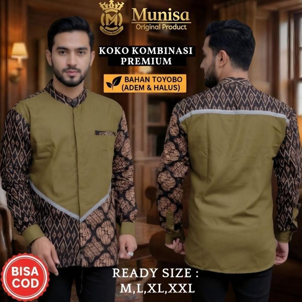 PIONIGARA BAJU KOKO PRIA LENGAN PANJANG/ BAJU KOKO KOMBINASI BATIK TERBARU/ BAJU KOKO LENGAN PANJANG