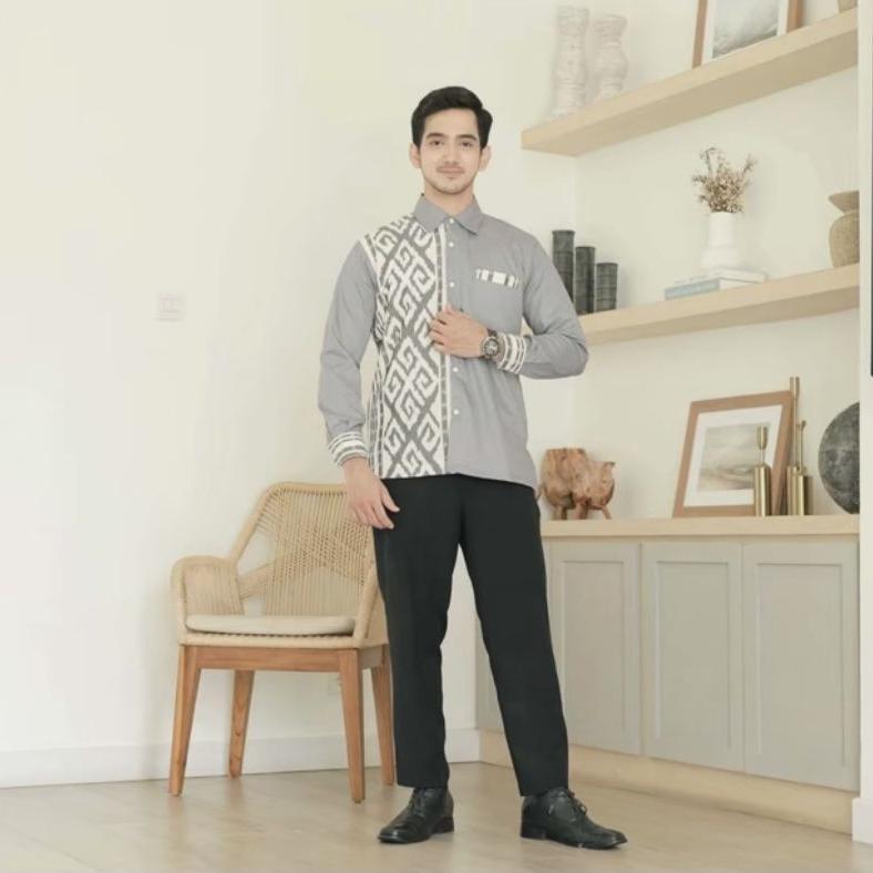 ZELVESSA KEMEJA TENUN PRIA KOMBINASI POLOS BAJU ATASAN PRIA TENUN TROSO KOMBINASI TOYOBO BAJU TENUN 