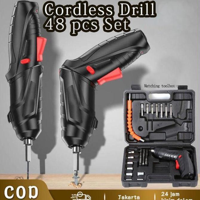 OPSEROS Set Obeng Listrik 48 Buah untuk Rumah Bor Listrik Multifungsi Mini Bor Isi Ulang Bor Listrik