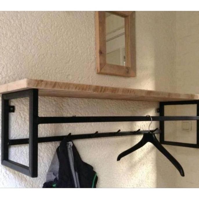 PROMO rak dinding dan gantungan baju besi dan kayu industrial AESTHETIC